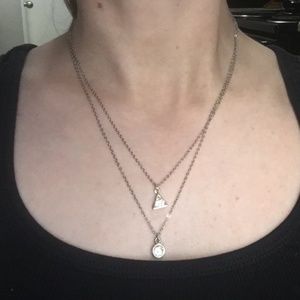Silver layered silver diamond necklace